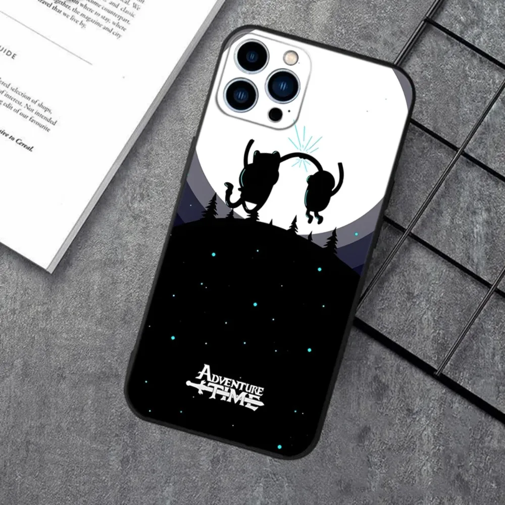 حافظة هاتف كارتون A-Adventure Time Finn لهاتف Apple iPhone 15,14,13,12,11,XS,XR,X,8,7,Pro,Max,Plus,mini غطاء أسود من السيليكون