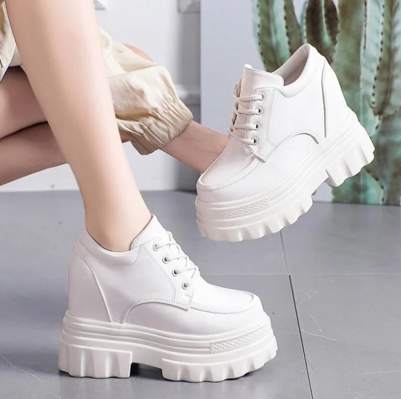 

Women Wedges Sport Shoes For Woman Increasing Chunky Sneakers Ladies Breathable Platform Leather Casual Shoes