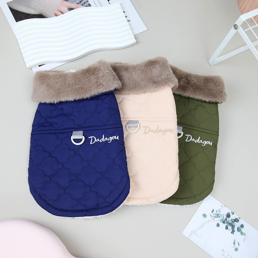 Winter Pet Coat Dog Jacket Big Fur Collar Soft Pet Vest with D-Ring for Small Dogs Puppy Warm Fleece Pet Vest Chihuahua Coats