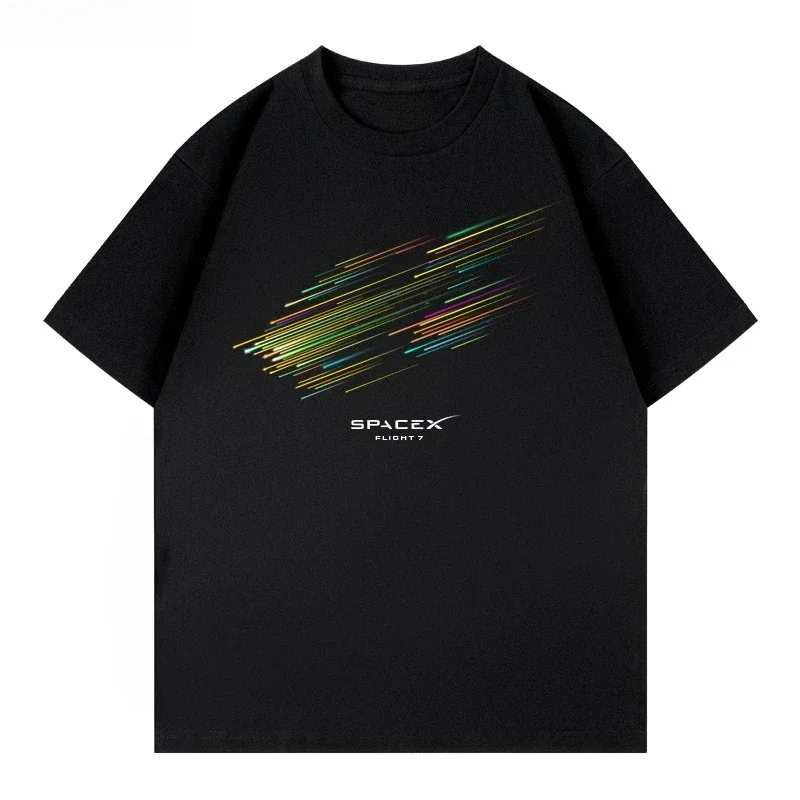 Starship 7th Launch SPACE X Musk Cotton Short Sleeve T-Shirt Breathable Digital Direct Injection Printing Loose Summer
