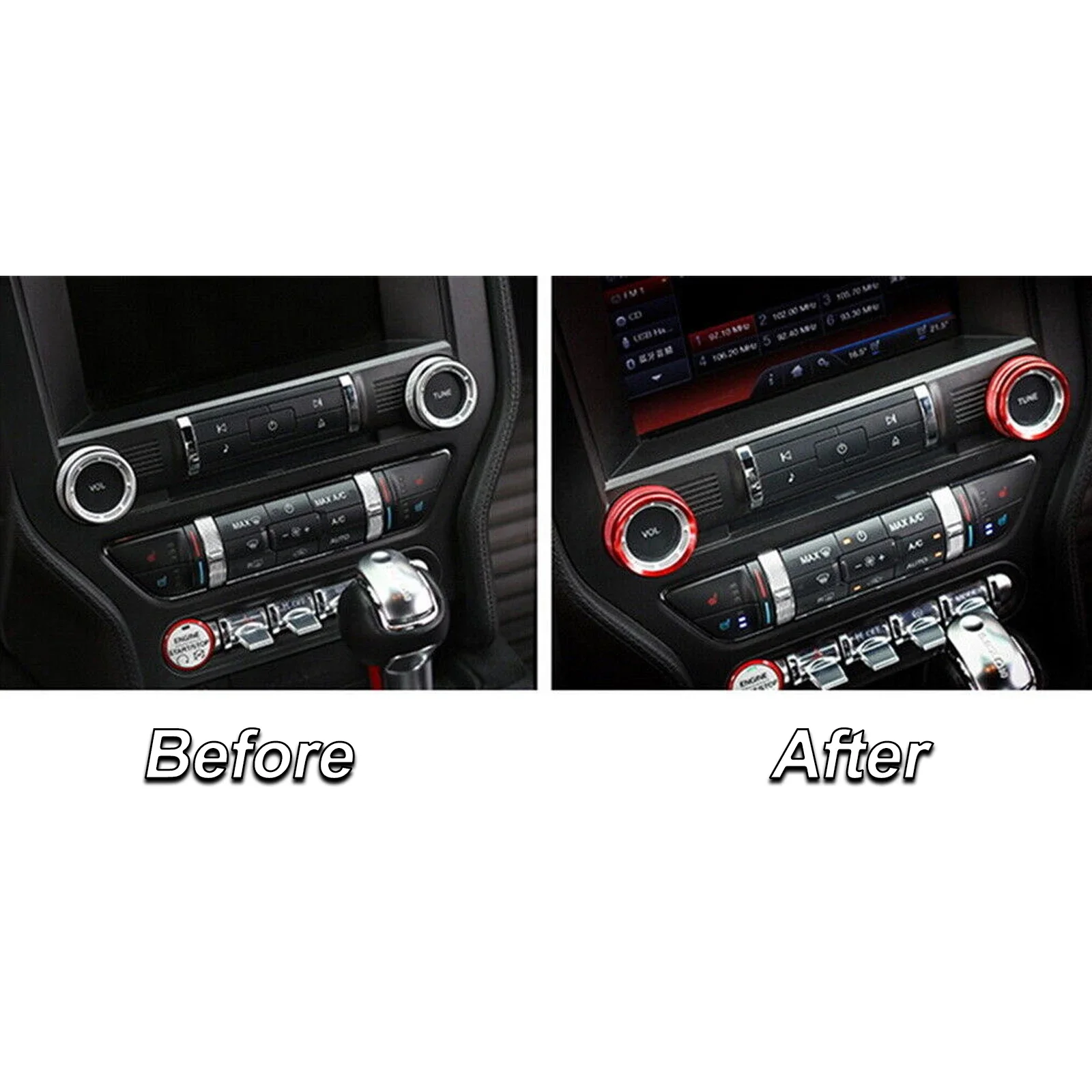 RED Interior Stereo Audio VOL TUNE Control Switch Knob Surrounding Ring Cover JDM Style Decoration For Ford Mustang 2015-2023