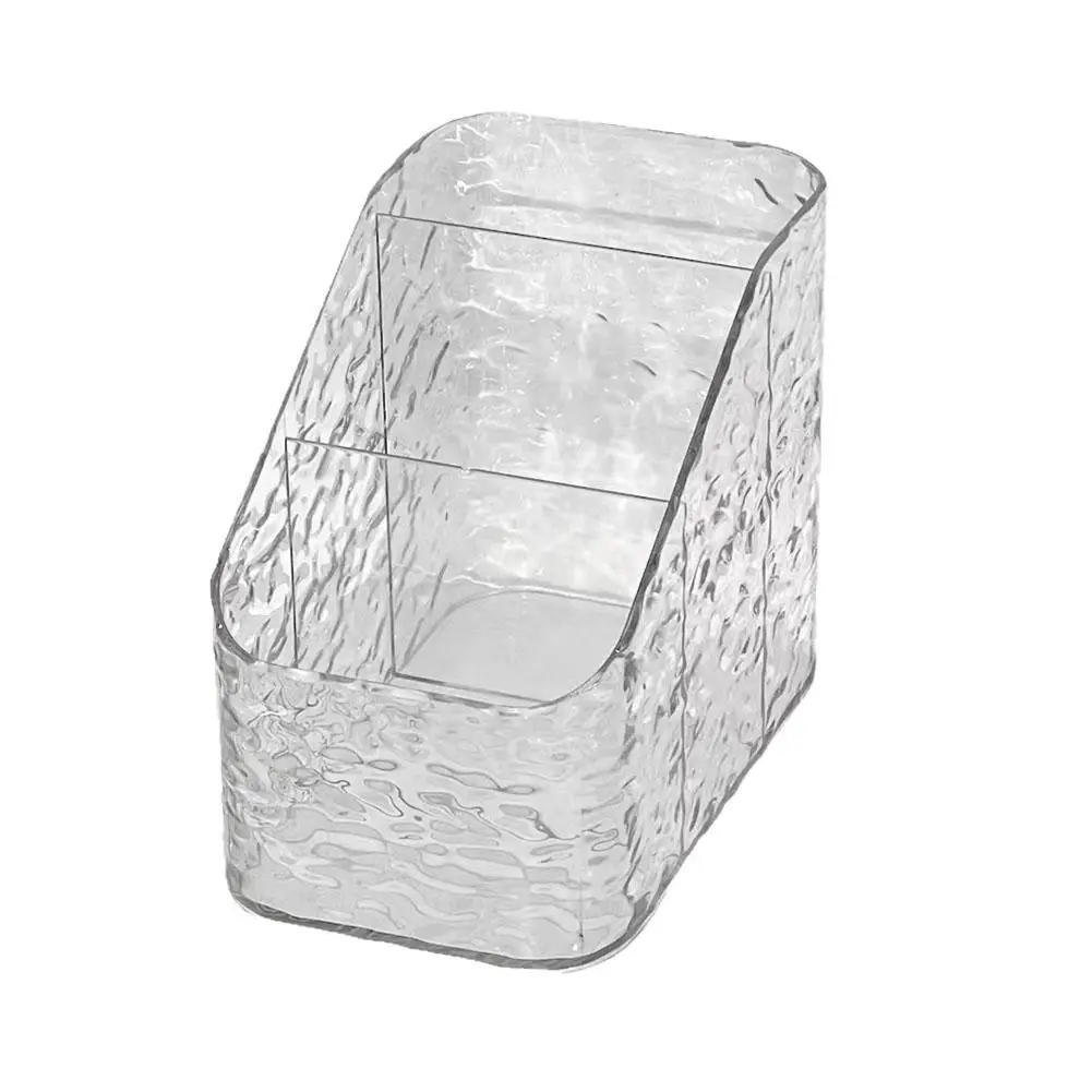 Clear Makeup Organizer 15cm Thickened PET Plastic 4 Compartments Skincare Brush Holder Trapezoidal Open Top Vertical Stripe