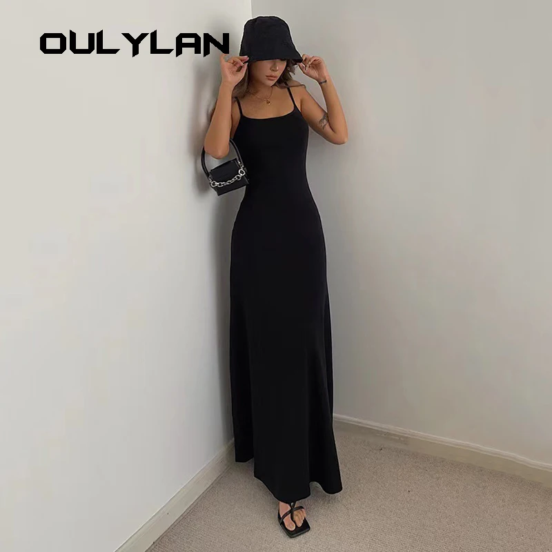 

2024 Summer Women's New Fashion Simple Temperament Suspender Long Backless Slim Waisted Sexy Sweet And Spicy Casual Dresses