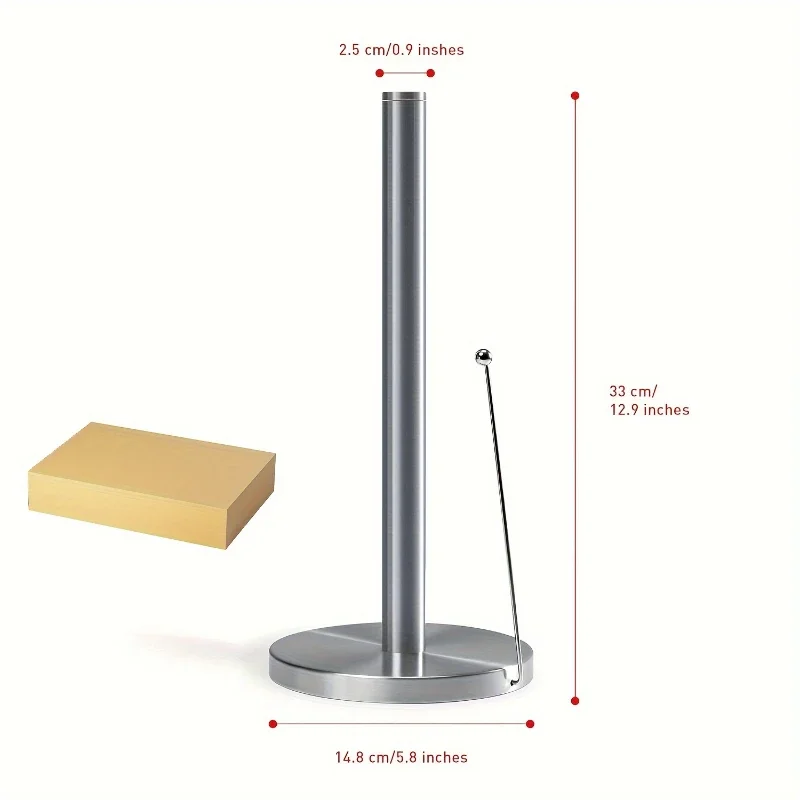 Practical Stainless Steel Paper Holder Vertical Weighted Base Paper Roll Stand Simply Tear Non-slip Freshness Film Shelf Kitchen