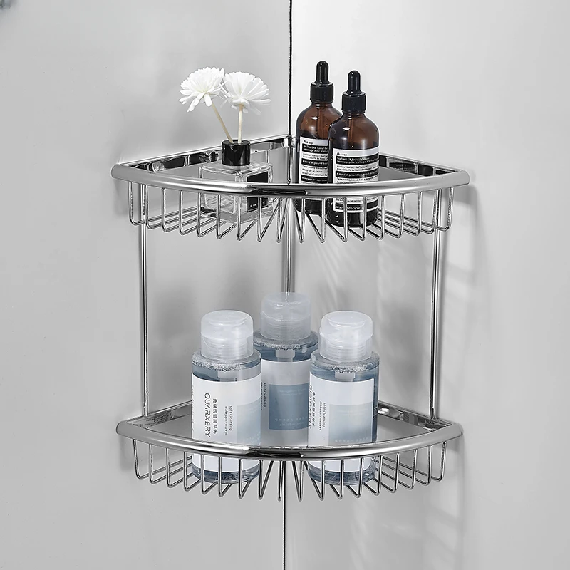 Storage rack full copper chrome plated bathroom shower gel shampoo storage net basket solid single and double layer