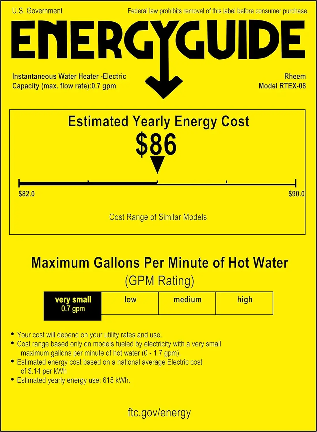 Chauffe-eau électrique sans réservoir avec affichage numérique de la température, commande à cadran marche/arrêt, 8KW, 240V