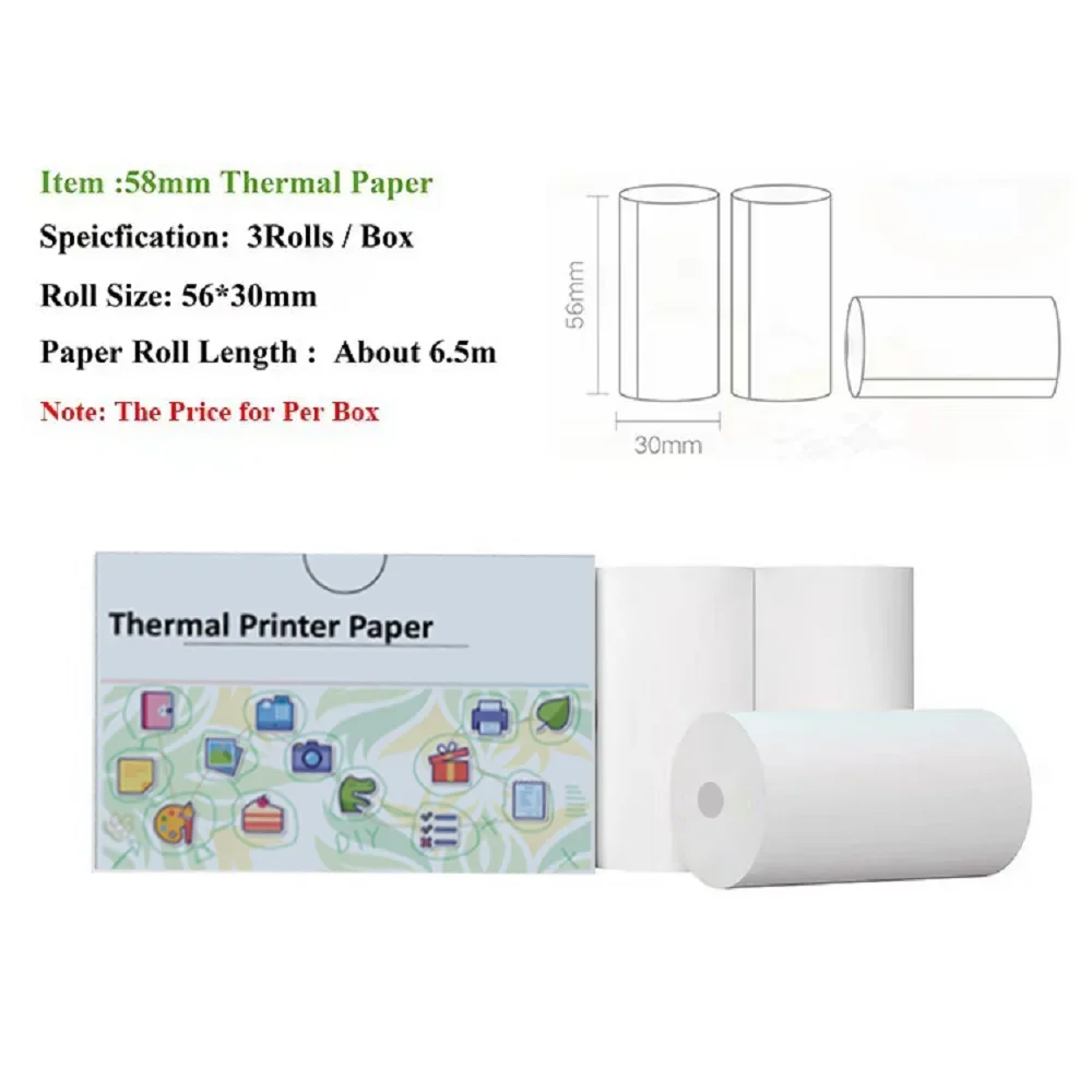 57x30mmThermal Paper Material Portable Mini Printer Paper Adhesive Label  Sticky Waterproof Oil-proof paper for Note, journal