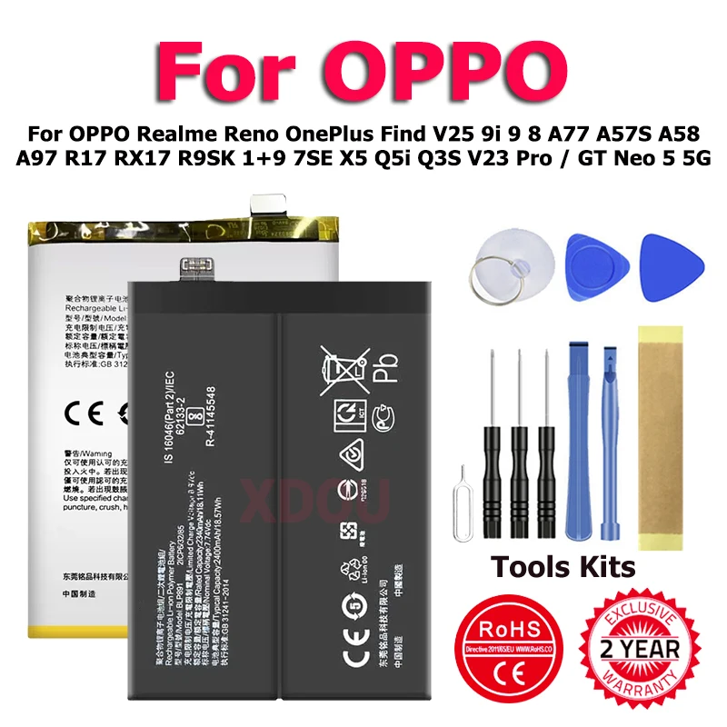 Battery For OPPO Realme Reno OnePlus Find V25 9i 9 8 A77 A57S A58 A97 R17 RX17 R9SK 1+9 7SE X5 Q5i Q3S V23 Pro / GT Neo 5 5G