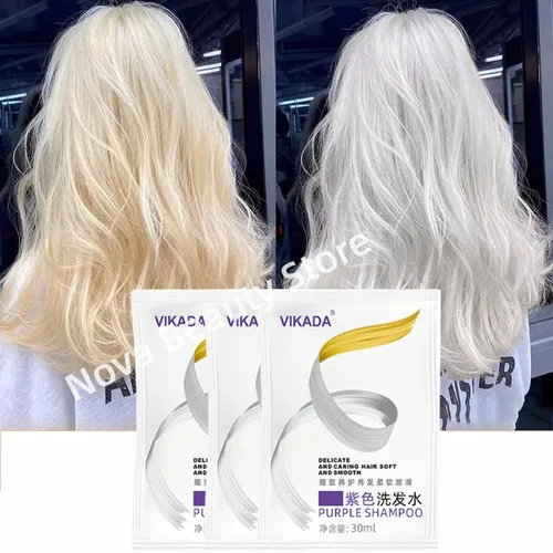 Imagen 1 del producto Champú para teñir el cabello con fijación de Color gris, cubierta para cabello gris que se desvanece, champú para el cabello amarillo después del blanqueamiento, champú morado no irritante Rubio