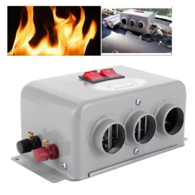 12V/24V Compact Car Heater 3 Hole 600W‑800W Winter Fast Heating Warmer Frost Removing Low Noise,1PCS