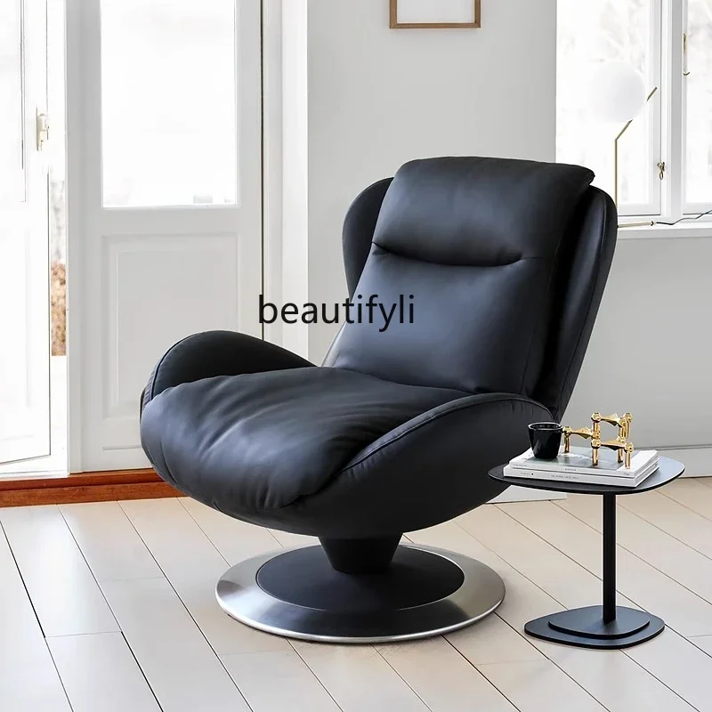

Nordic, simple rotatable stainless steel/all leather single sofa lounge chair