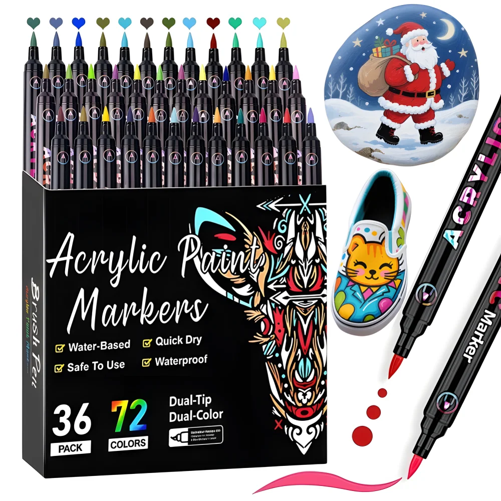 

Маркеры для акриловой краски, двухцветные насадки для кистей с двойным наконечником, креативные раскраски для камней, дерева, холста, камня, ткани, пластика