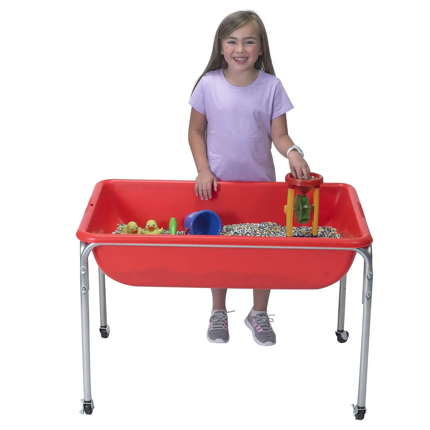 Mesa sensorial grande infantil de 24", caixa de areia com tampa, mesa de água para crianças, vermelha