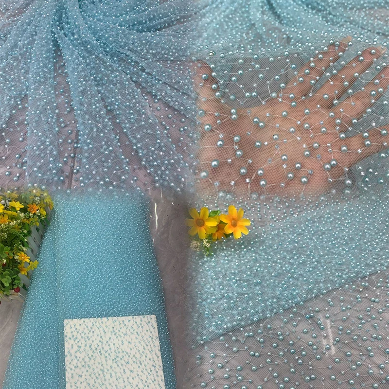 Luxury Beaded Lace High Quality Fabrics African Sequin Tulle Fabric For Wedding Bridal Party Dress Glitter Net Yarn Fabric