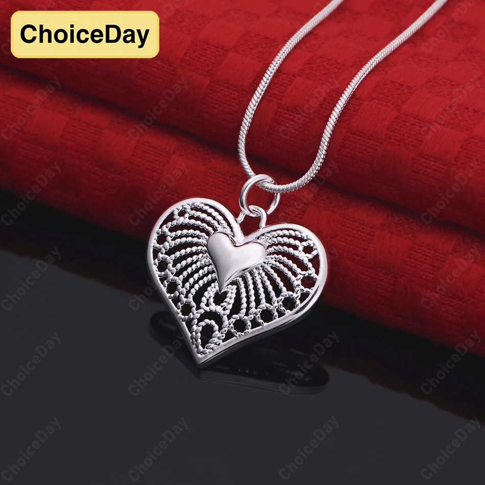 

ChoiceDay Fashion 925 Sterling Silver Exquisite Heart Pendant Necklace Women's Party Accessories Jewelry