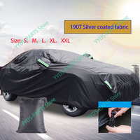 Universal SUV Sedan Full Car Covers Outdoor Waterproof Sun Rain Snow Protection UV Black Car Case Buckle Strap Summer Winter