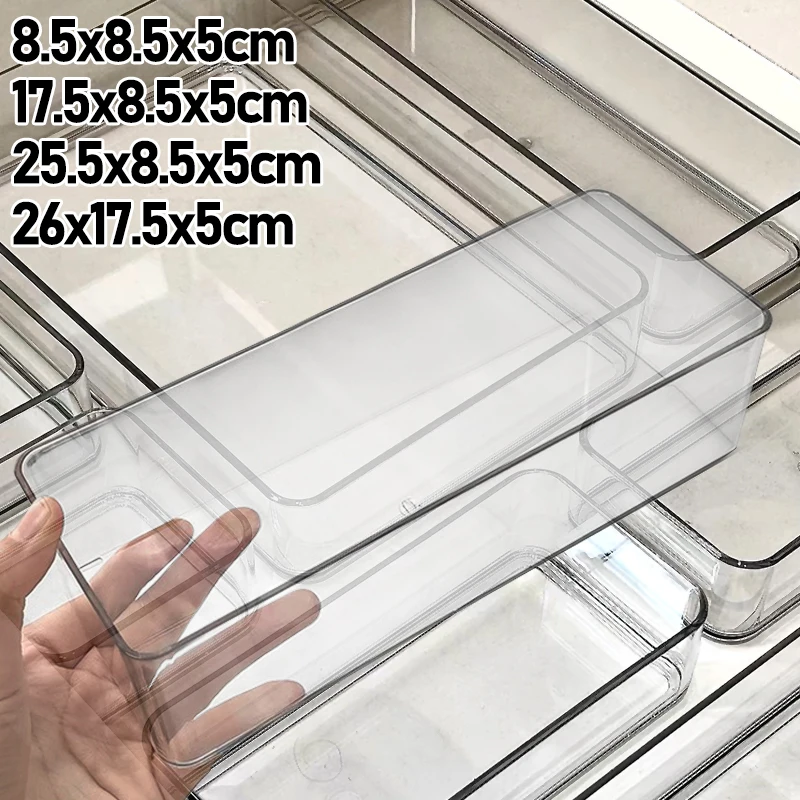 Transparente Kunststoff-Aufbewahrungsbox ohne Abdeckung, unbegrenzte Schreibtisch-Schubladen-Organizer, Make-up, transparente Aufbewahrungsbehälter, verschiedene Größen