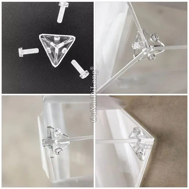 Durable 400PCS Clear Acrylic Corner Braces Right Angle Triangle Display Cases Support Brackets 3-Sides Thread Fixed Connectors