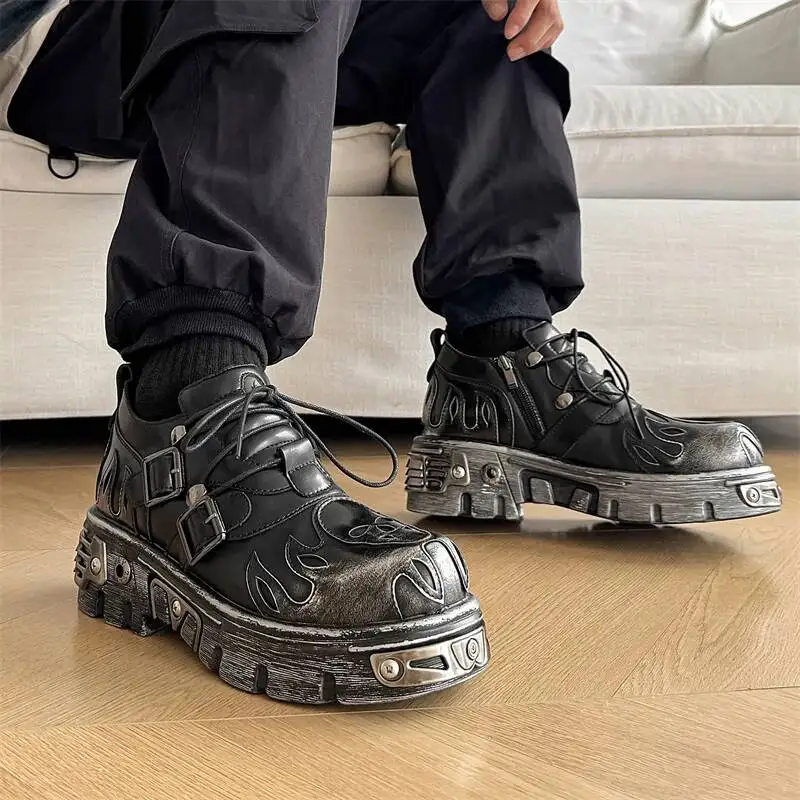 Zapatos de Cuero para Hombre de Alta Calidad, Zapatos Punk Metálicos, Zapatillas Góticas para Hombre, Botas Negras de Calle, Botines para Mujer, Zapatos Oxford Unisex