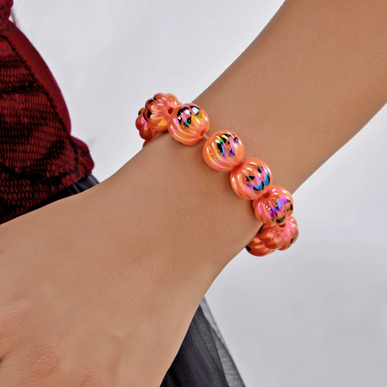 Halloween Ghost Pumpkin Spider Pattern Beaded Bracelet for Women Gothic Punk Resin Elastic Bangle Party Festival Jewelry Gifts