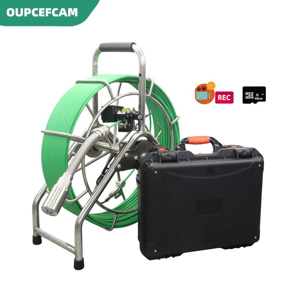 Pipeline Sewer Drain Inspection Endoscope φ40mm 512hz Self Leveling HD Pipe Camera φ7mm Cable DVR Meter Counter 10.1 Screen