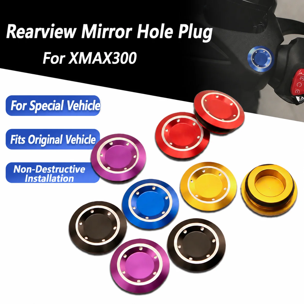 

Suitable for Yamaha XMAX 300 X-MAX 300 XMAX300 modified rearview mirror plug, aluminum alloy decorative cover, waterproof cover