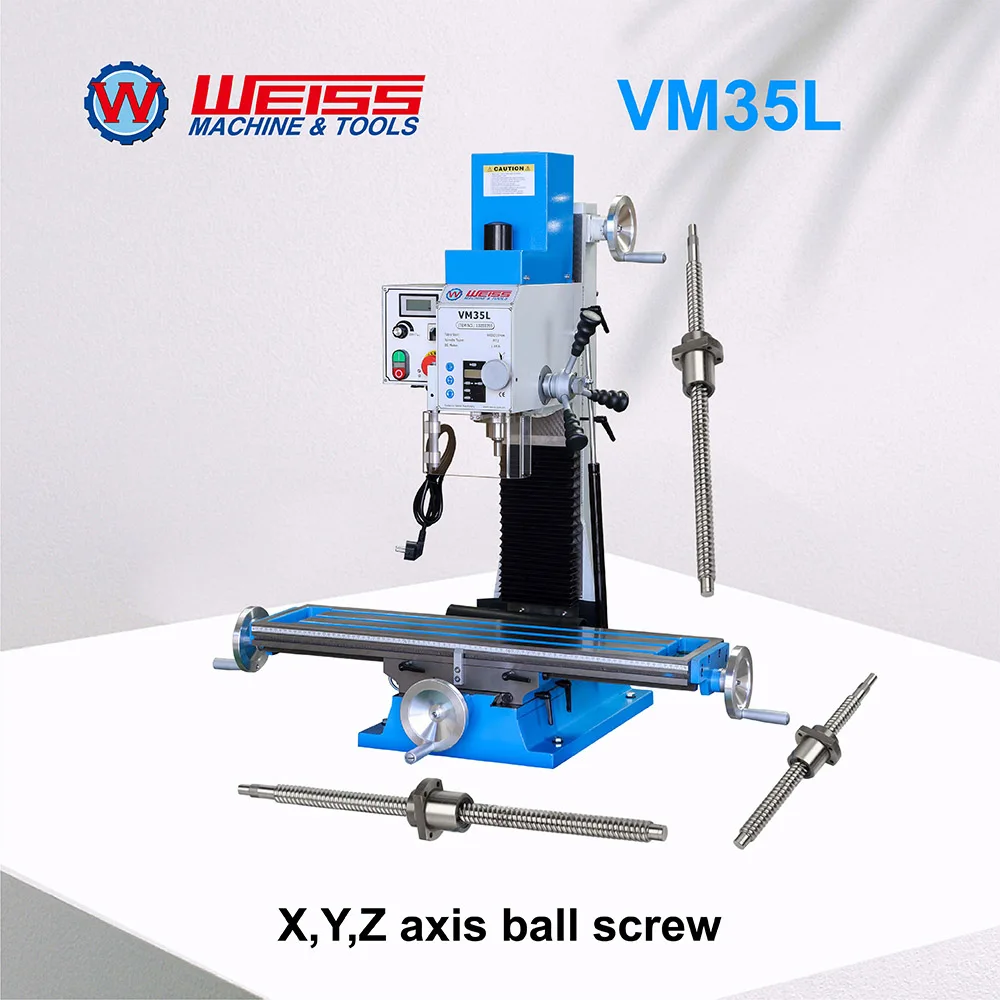 

WEISS benchtop milling machine VM35L DRO milling drilling machine X,Y axis ballscrew variable 2250rpm 1500w motor MT3 R8