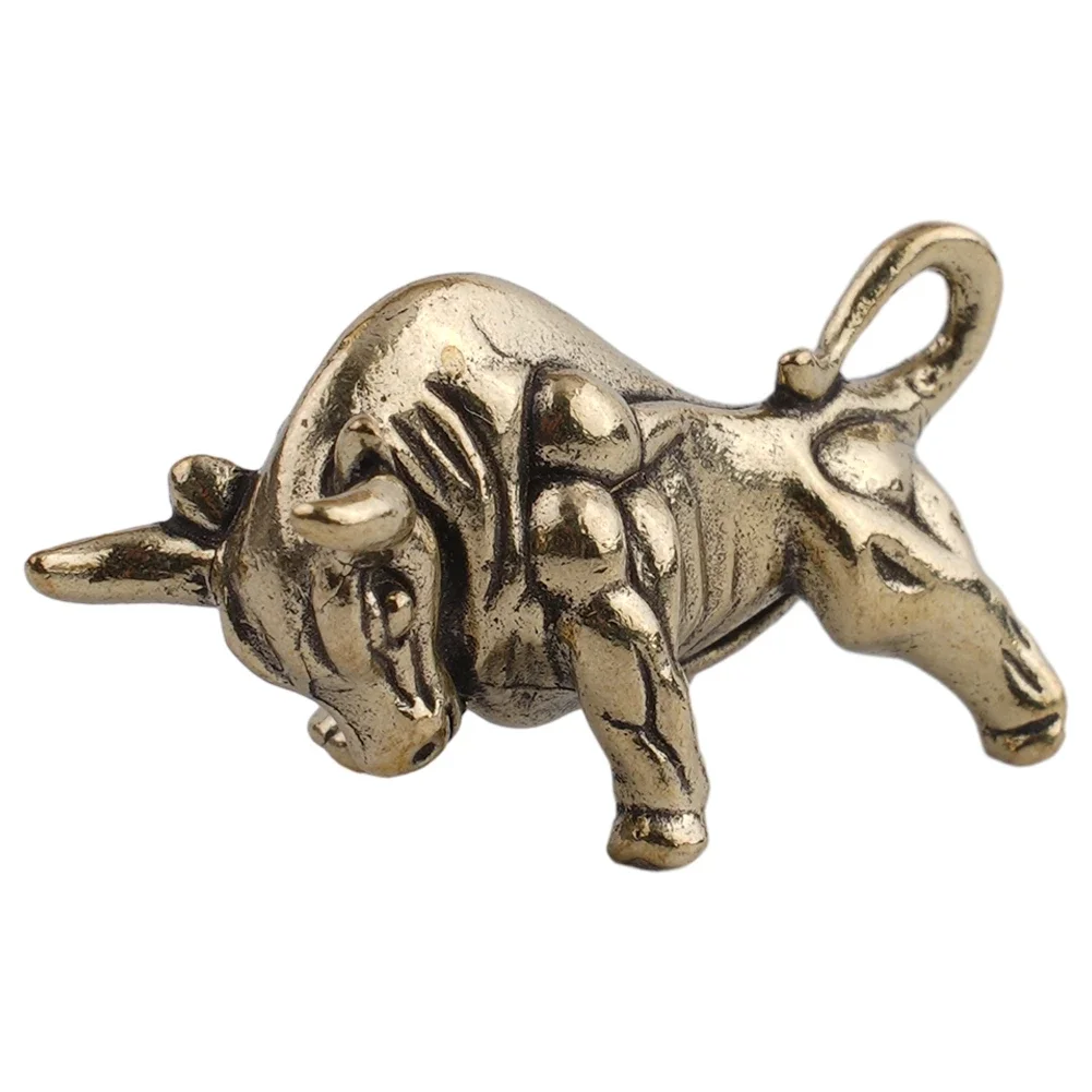 Mini Vintage Brass Bull Decorative Craft Ornament Statue Figurines Keychain Ornament Home Office Desk Decoration