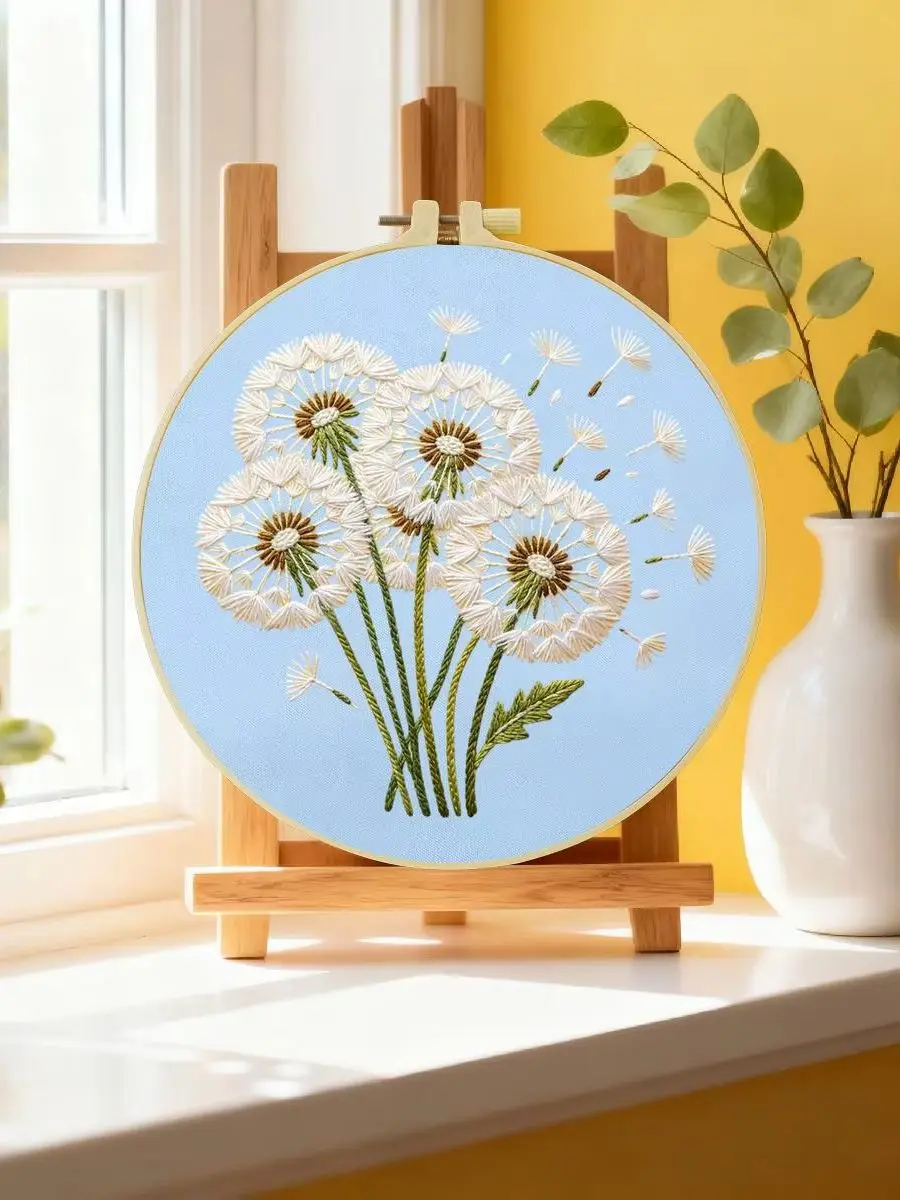 1 Stück 20X20CM/15X15CM 7,87/6,3 Zoll Löwenzahn-Stickerei-Starter-Kit DIY-Kit DIY-Stickerei-Set Handarbeiten Nadelkunst Nähkunst – Detail 6