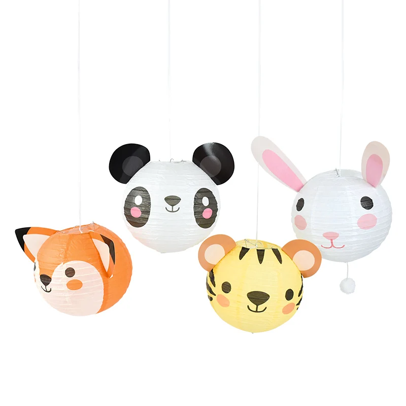 Jungle Forest Farm Animals Paper Lanterns Birthday Baby Shower Party Home Doorway Bedroom Ceiling Decor Tiger Fox Lion Panda
