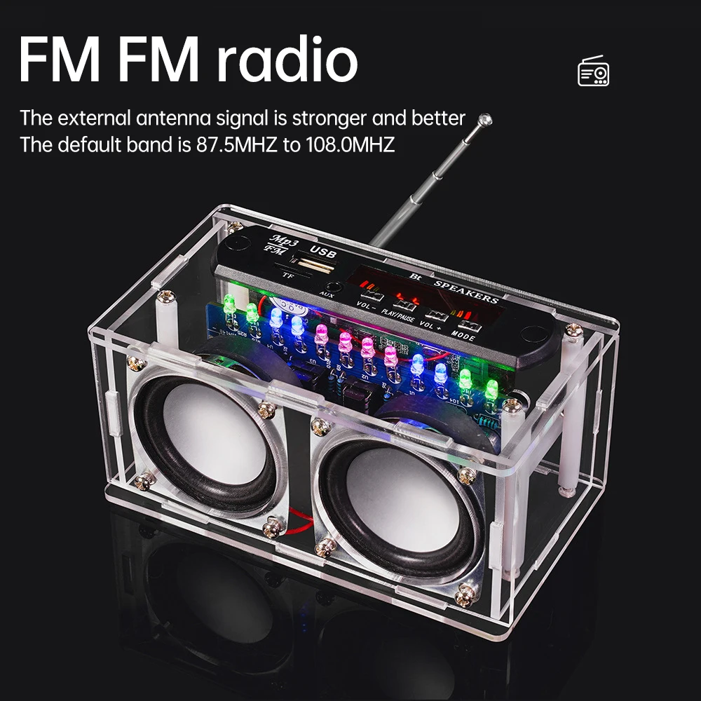 87.5-108MHZ FM 라디오 오디오 DIY 키트 전력 증폭기 스펙트럼 전자 용접 연습 예비 부품이있는 Bluetooth 5.0 스피커