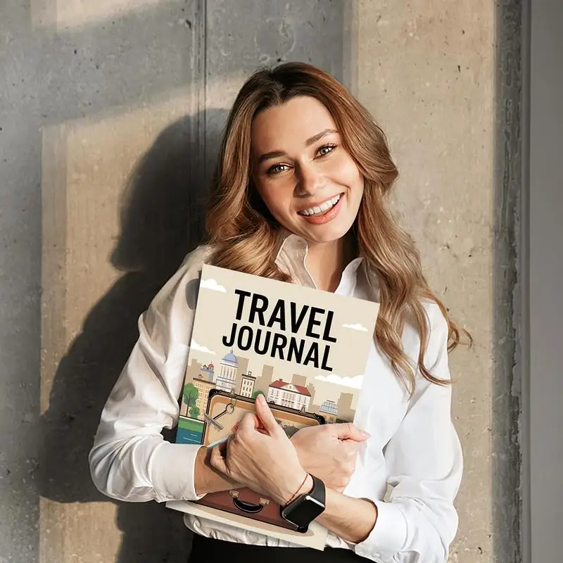 Diario de viaje para mujer, cuaderno con lista de verificación con cubierta laminada y bolsillo de almacenamiento, Bloc de notas portátil para registros manuscritos