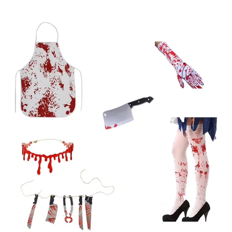 PESENAR  Halloween Butcher Costume Accessories Set Halloween Horror Weapon Mask Horror Costume