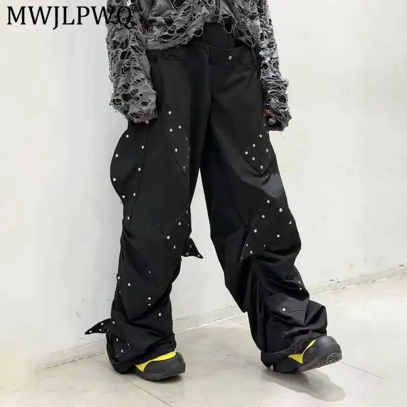MWJLPWQ Dark-style Rivet Casual Pants For Men Heavy-duty Workwear Loose Metal Spliced Niche Design Straight-leg Trousers 14970