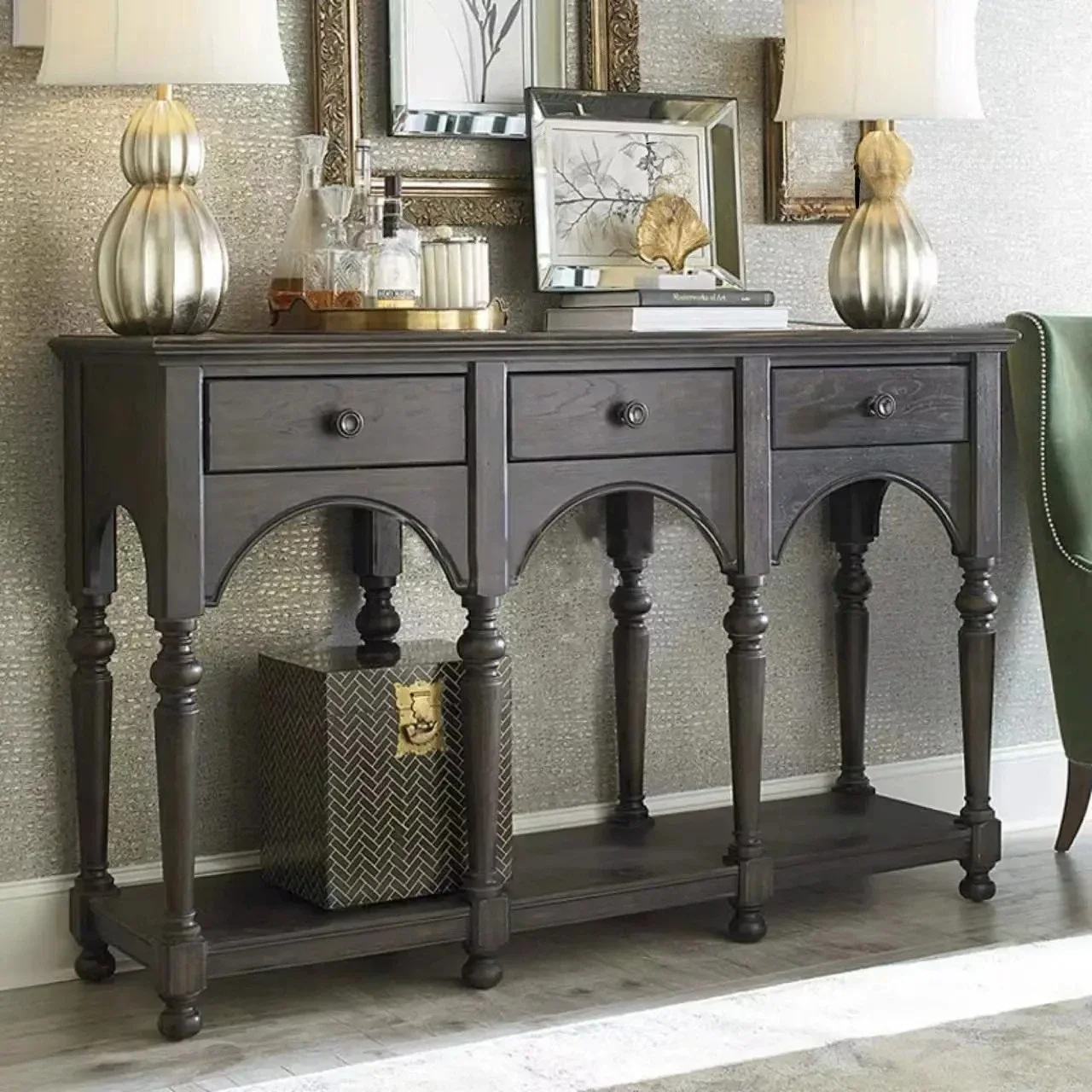 

American-Style Antique Solid Wood Console Tables Household Minimalist Storage Cabinet