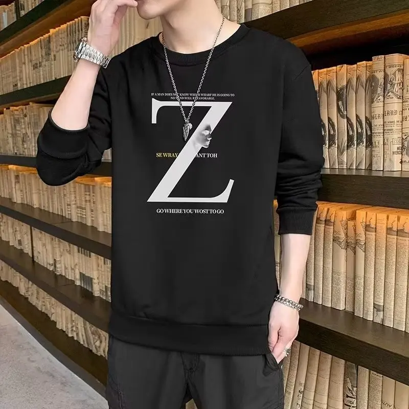 

2023 Simple Loose All-match Hoodies Men Autumn Cotton Long Sleeve Printed Letter Sweatshirt Male Oversized O-neck Basic Pullover