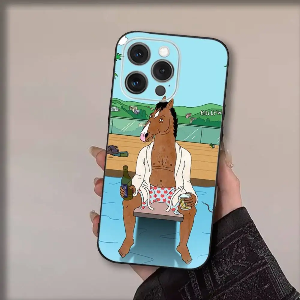 حافظة هاتف أنيمي B-Bojack H-Horsemans لهاتف آيفون 17,16,15,14,13,12,11,Pro,Max,Plus,Air,X,XS,XR,SE,8,7,Mini,Soft Black Funda