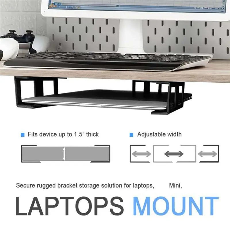 A11E-Under Desk Laptop Mount Sturdy With Screw Metal Notebook Space Saving Under Table Notebook Organizer Support