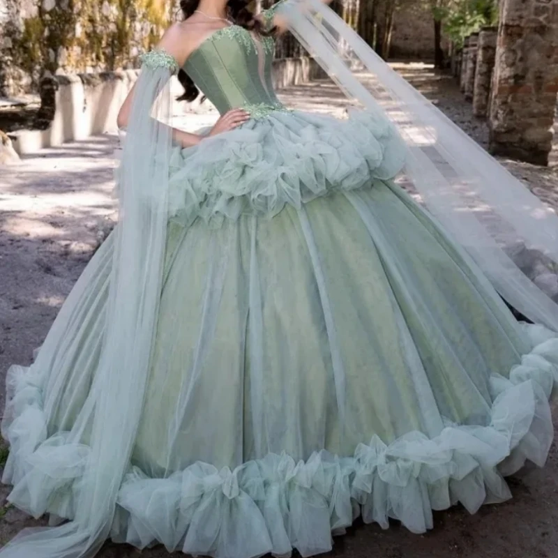

A1933 High Quality Oliver Green Quinceanera Dresses Ball Gown Ruffle Edge Tulle Prom Birthday Party Special Occasion Customized