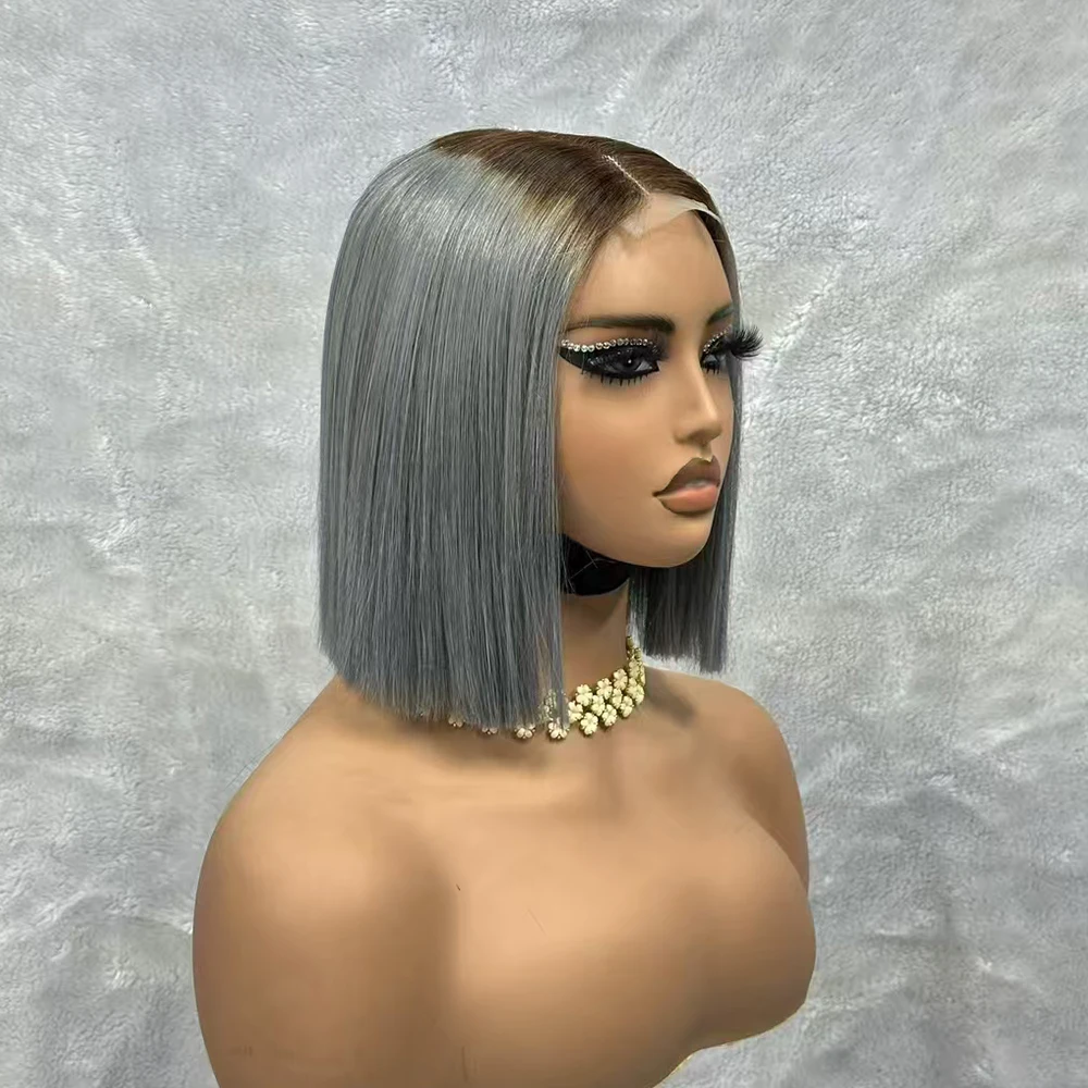 العظام مستقيم قصير بوب الشعر البشري البرازيلي الشعر الخام العظام مستقيم بوب شعر مستعار 2x6 الدانتيل إغلاق اللون الباروكات للنساء #3