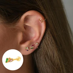 CANNER 1pcs Round Ball Stud Earrings 100% 925 Sterling Silver Zircon Screw Ball Earring Pierced Ear For Women Gold Jewelry