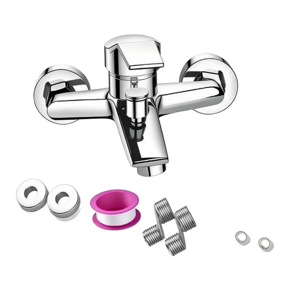 Stainless Steel Bath Shower Mixer Faucet with Tub Spout Single Handle Temperature Control Wall Mounted 21cm Silver