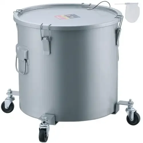 Fryer Grease Bucket, 16 Gal Oil Disposal Caddy with Caster Base, Carbon Steel Rust-Proof Coating, Oil Transport Container, Gray