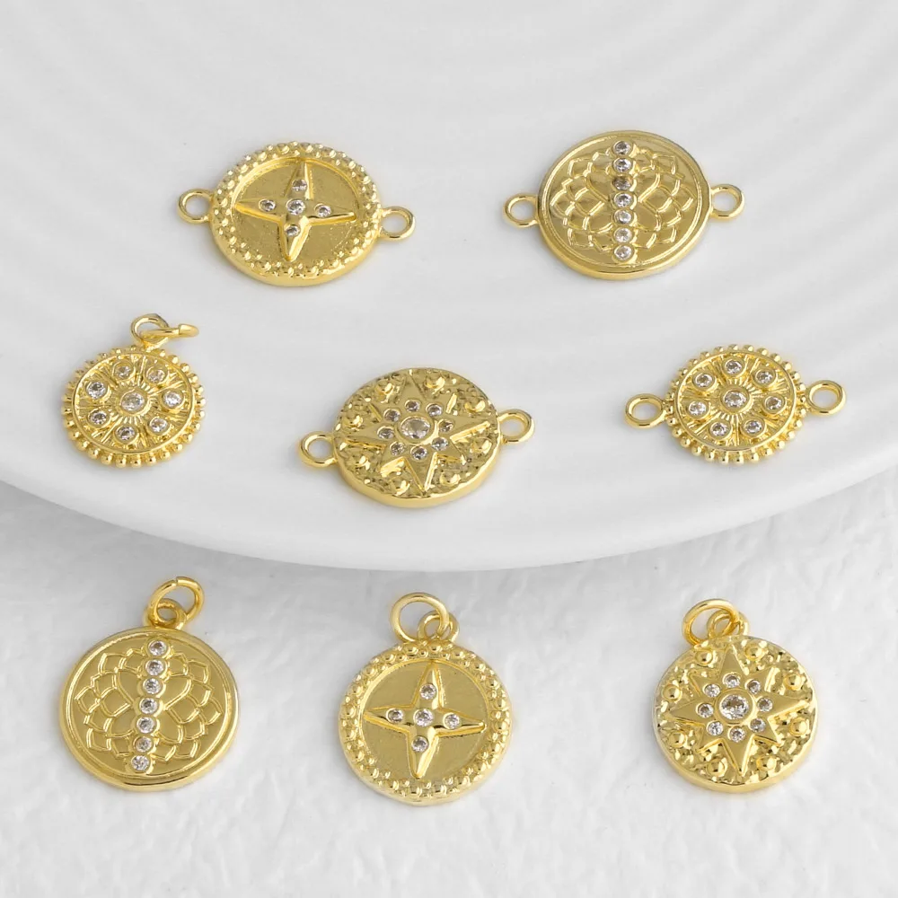 OCESRIO Crystal Small Round Coin Star Connector Pendant Bracelet Necklace Copper Gold Plated Jewelry Making Component pdta368