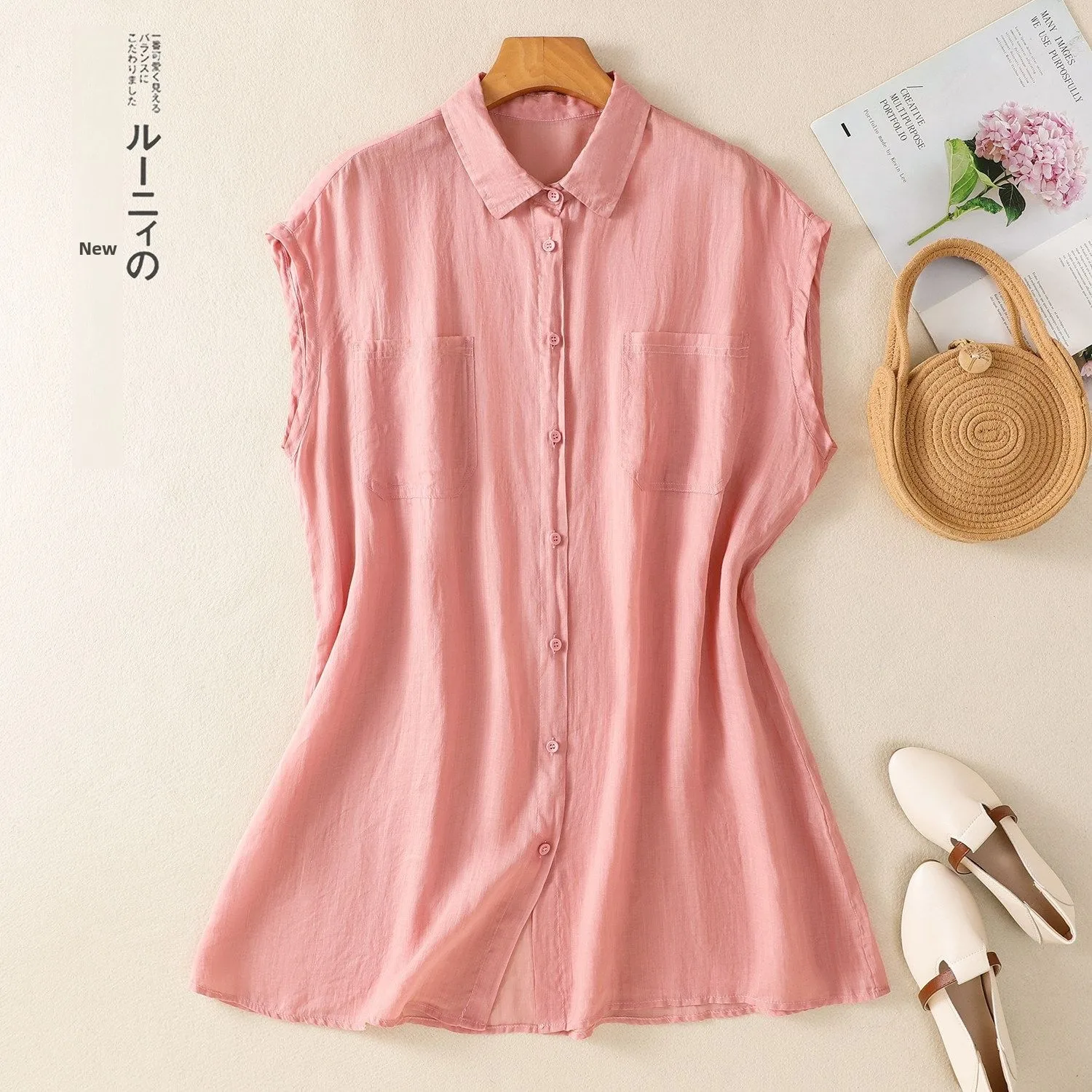 

Loose Women's Summer Shirt Outerwear Sleeveless Cotton Linen Blend Breathable Comfortable Korean Style Fashionable Commute Style
