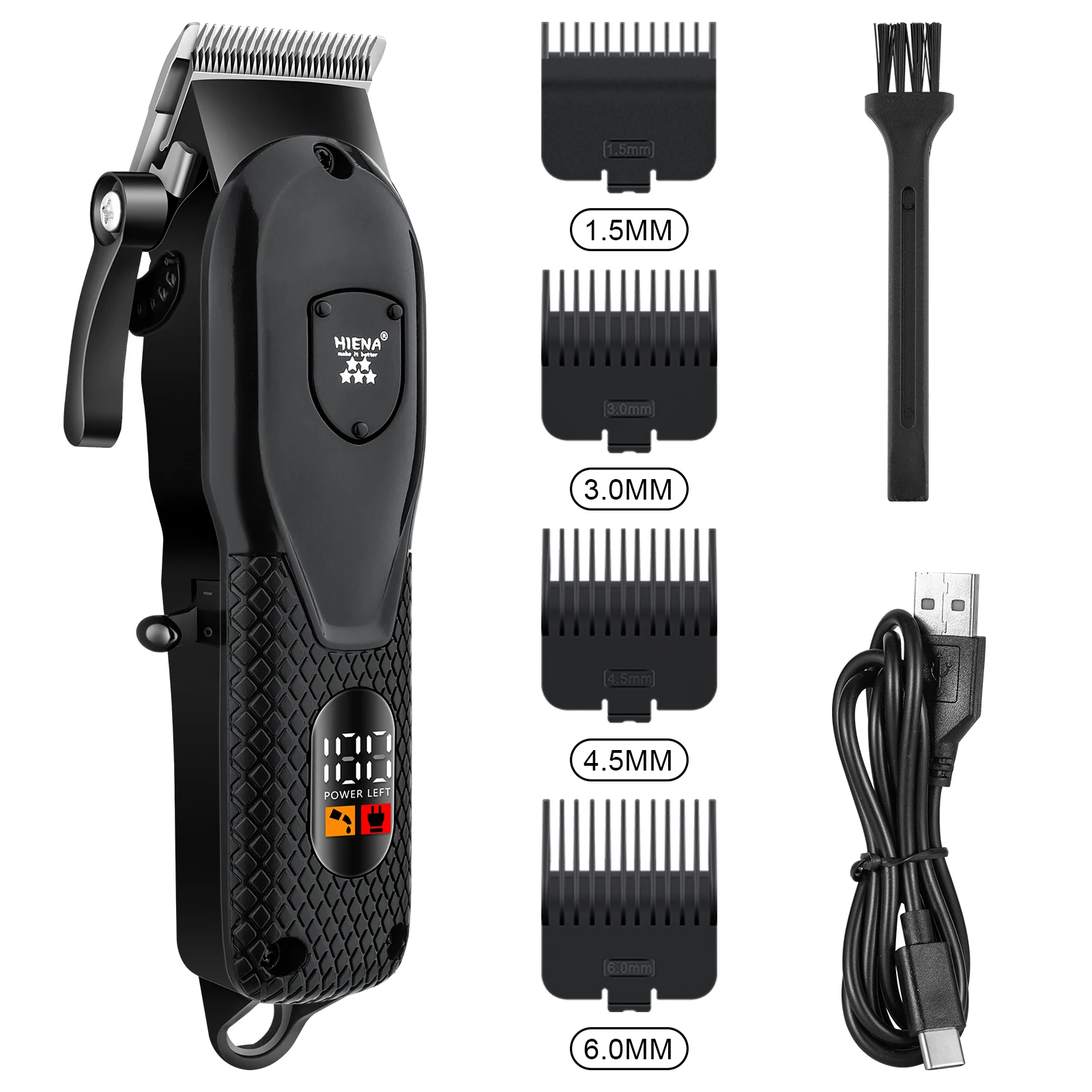 Professional 3-speed adjustable electric hair clipper, electric shaver, USB charging, electric hair clipper with display