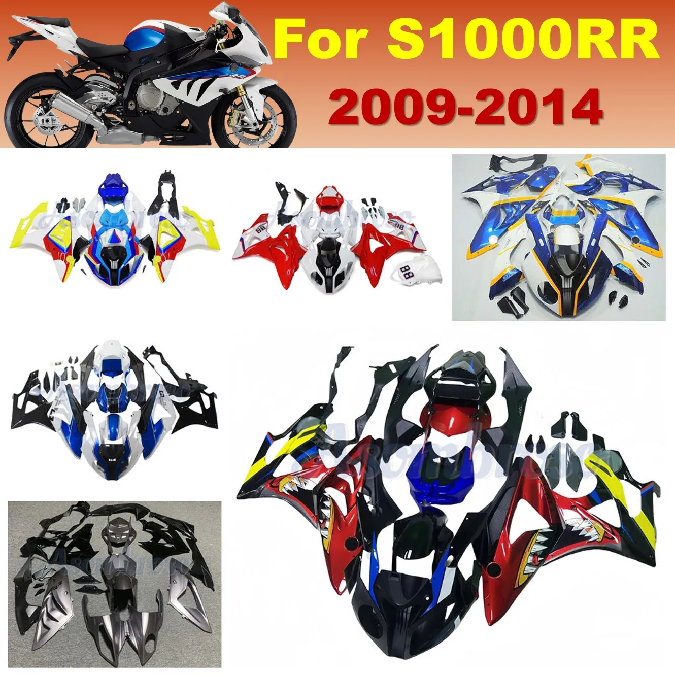 ABS Plastic Fairing Kits for  BMW S1000RR 2009 2014 2010 2011 2012 2013 S1000 RR Red Shark Printed Motorcycle Bodykit