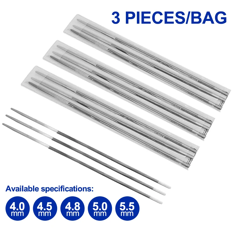 Xcan 3 peças 4.0/4.5/4.8/5.0/5.5mm haste redonda de aço de alto carbono afiar arquivos de corrente apontador para motosserra de trabalho em madeira
