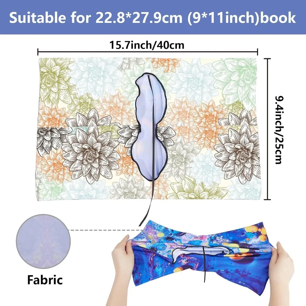 Flower Stretchable Book Cover Floral Lotus Washable Reusable Large Nylon Book Protector 9.4x15.7 Inch Elastic