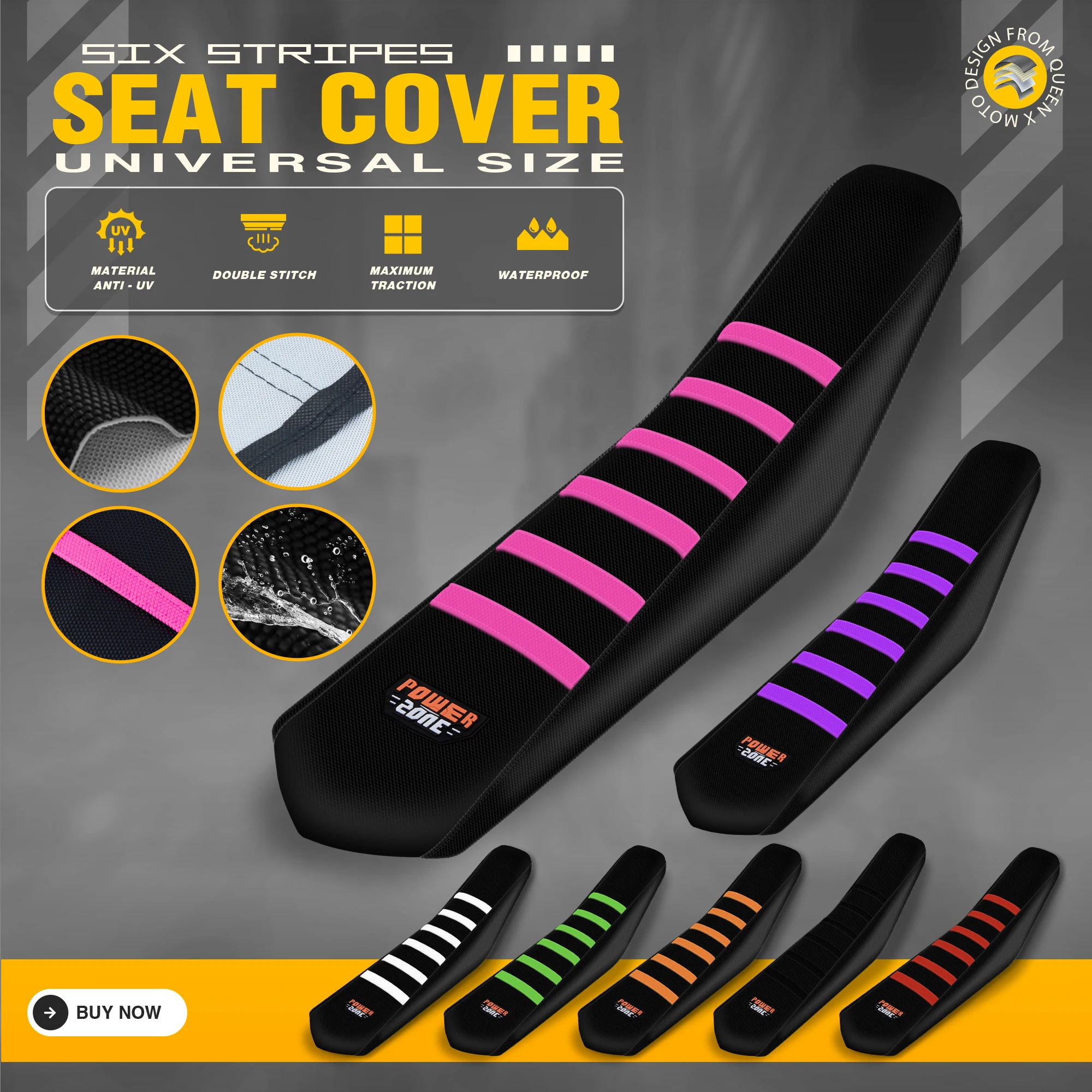 Queen X Universal Motorcycle Rib Ribbed Gripper Seat Cover  For KTM Yozma Black PINK Waterproof Protection Anti-slip Seat Cover